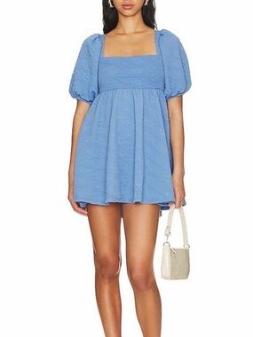 Free People Light Blue Puff Sleeve Mini Dress